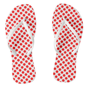 Tongs Rouge sur blanc Pois de taille moyenne