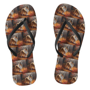 Tongs Rough Collie dans les feuilles d'automne tombantes