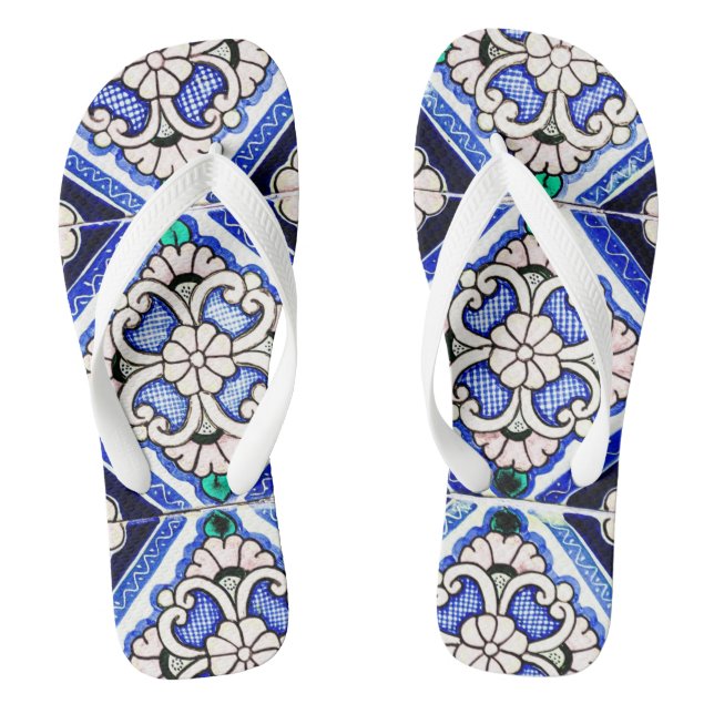 Tongs Rustique Azulejo Motif espagnol Carreaux Marine Bl (Semelle)