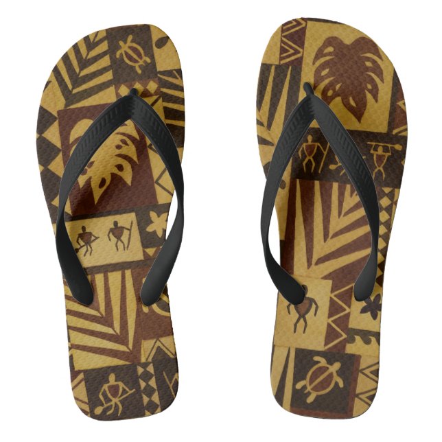 Tongs Rusty Tapa Hawaiian Petroglyph Warriph (Semelle)