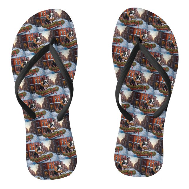 Tongs Saison de Noël de Boston Terrier (Semelle)