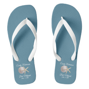 Tongs Sand Dollar et Starfish Beach avec nom et date