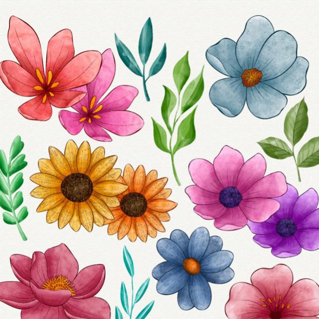 Tongs Sandales à fleurs à l'aquarelle (A vibrant array of hand-painted flowers fills the canvas, showcasing a delightful mix of colors.)