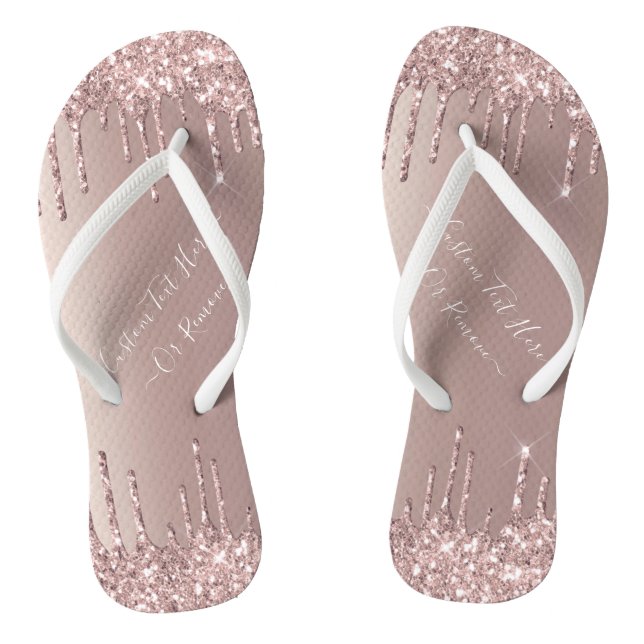 Tongs Sandales à paillettes Rose Gold avec Texte Personn (Semelle)