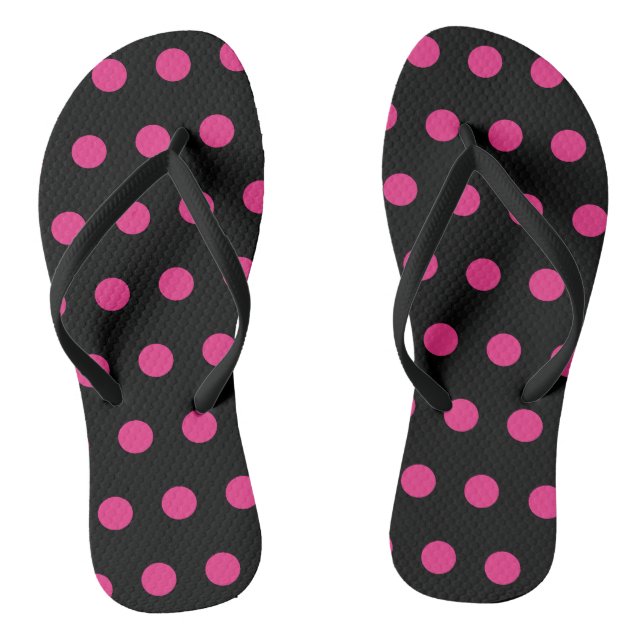 Tongs Sandales à points (noir et rose néon) (Semelle)