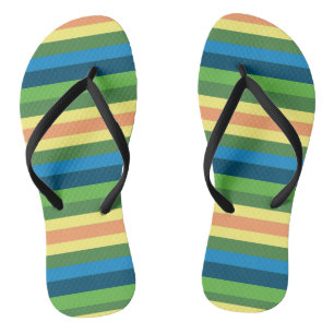 Tongs Sandales à raies vertes, bleues, orange et jaunes