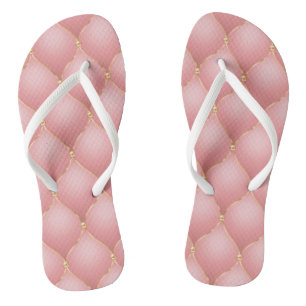 Tongs Sandales à semelle plate avec touffes en or rose