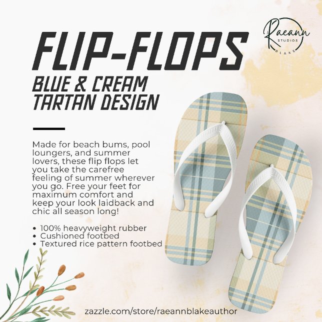 Tongs Sandales à semelles plates avec motif tartan bleu  (Créateur téléchargé)