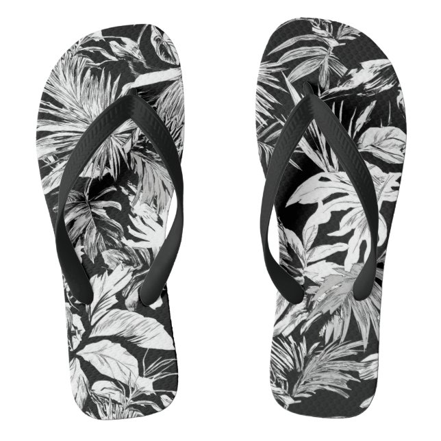 Tongs Sandales noires et blanches à feuilles tropicales  (Semelle)