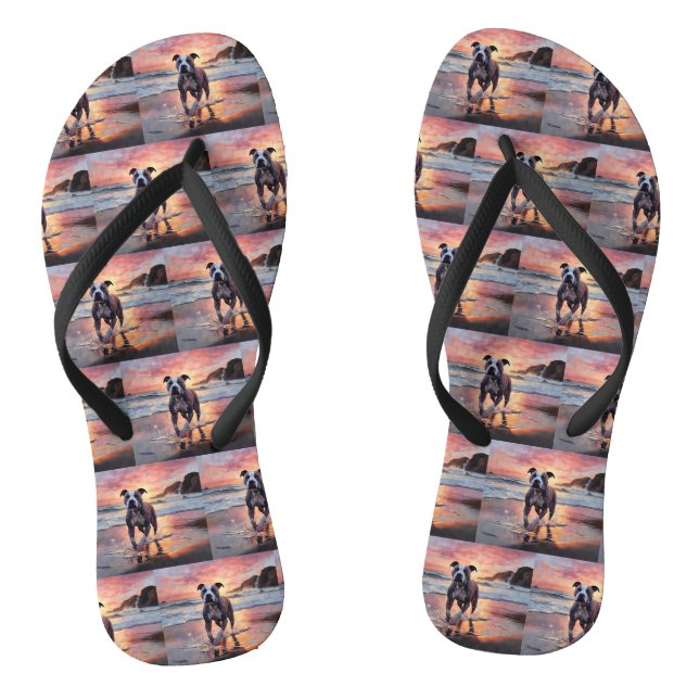 Tongs Sandy American Staffordshire Dog on Beach Sunset (Semelle)