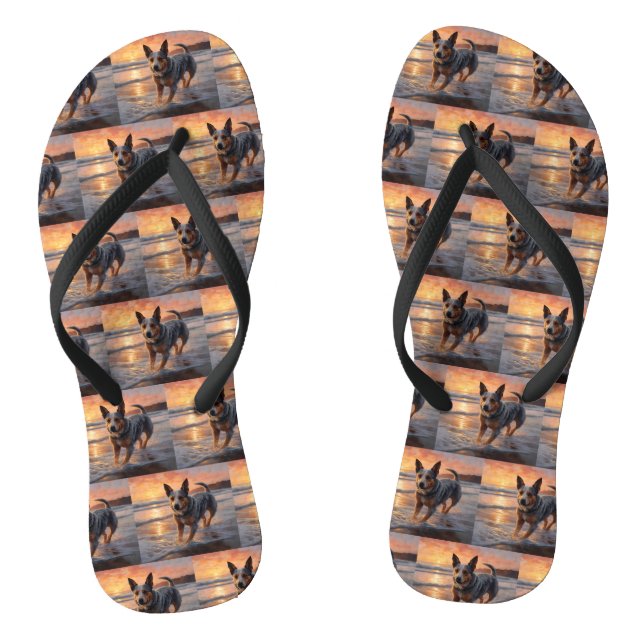 Tongs Sandy Paws Australian Cattle Dog on Beach Sunset (Semelle)