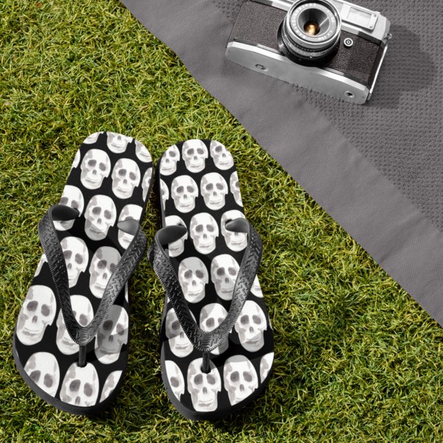 Tongs Scary Scull Black & White Pattern (Créateur téléchargé)