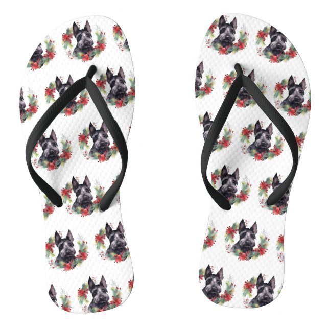 Tongs Scottish Terrier Christmas Wreath Festive Pup (Semelle)