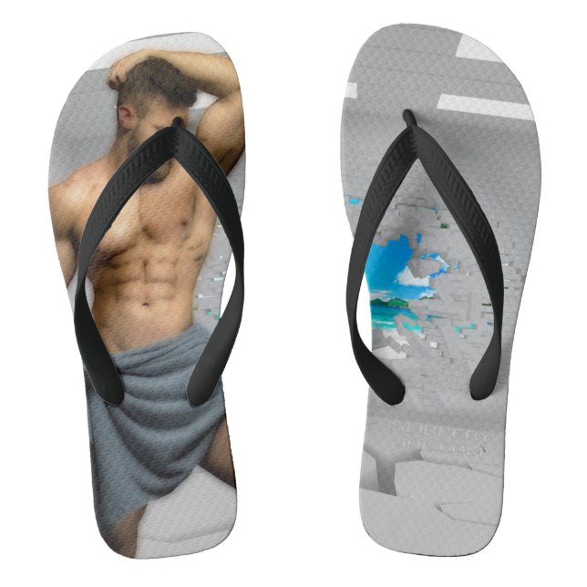 Tongs Serviette de SlipperyJoe sur un homme mur de briqu (Semelle)