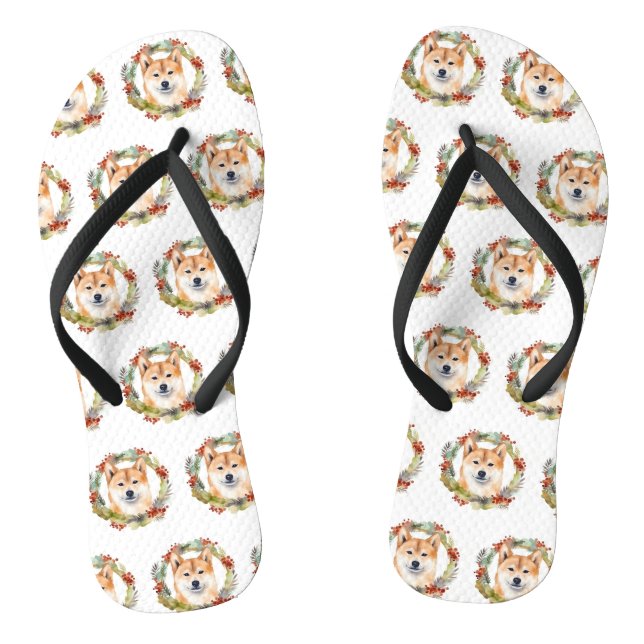 Tongs Shiba Inu Festive de la couronne de Noël Coupe (Semelle)