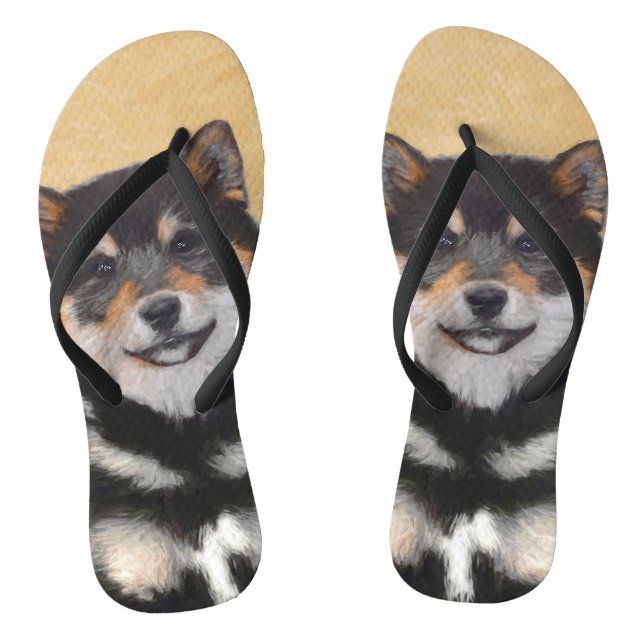 Tongs Shiba Inu (Noir et Tan) Peinture - L'art du chien (Semelle)