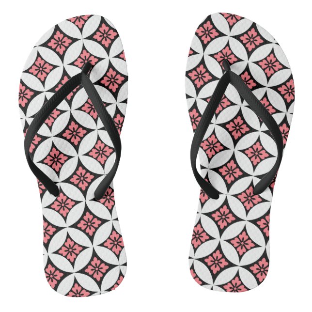 Tongs Shippo avec Motif Fleur, noir, blanc et rose (Semelle)