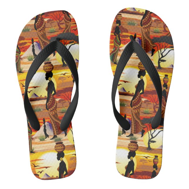 Tongs Silhouette de femme africaine belle sur soleils af (Semelle)