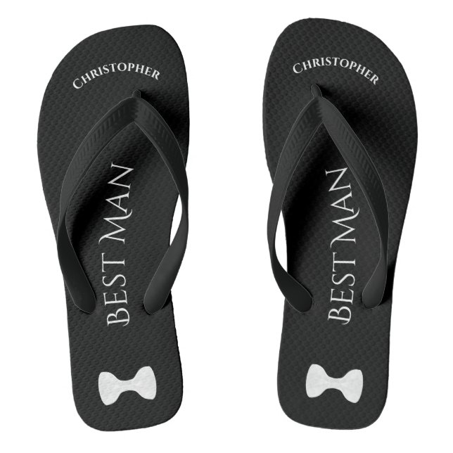Tongs Simple Fun Best Man Name & Bow Cravate Mariage (Semelle)