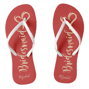 Tongs Sirène De Parties scintillant D'Or, Coeur, Rouge -