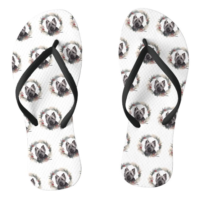 Tongs Skye Terrier Fête de Noël Wreath Pup (Semelle)