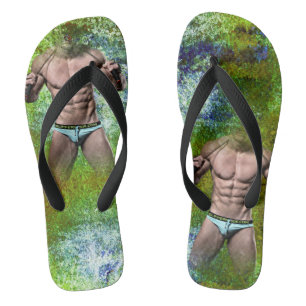 Tongs SlipperyJoe's homme adulte très musclé torse nu 