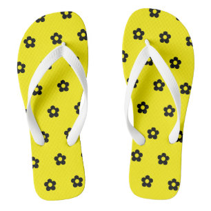 Tongs Sortie de plage Fleurs Noires Fond Jaune Tour