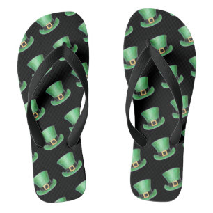 Tongs St Paddy's Day Vert Top Motif de chapeau sur Noir