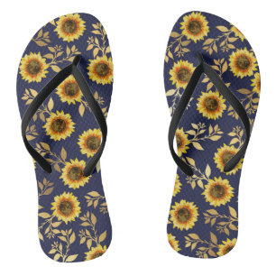 Tongs Sunny Yellow Gold Navy Feuille Motif