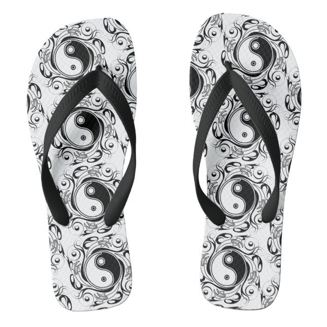 Tongs Symbole Yin et Yang Style tatouage noir et blanc (Semelle)