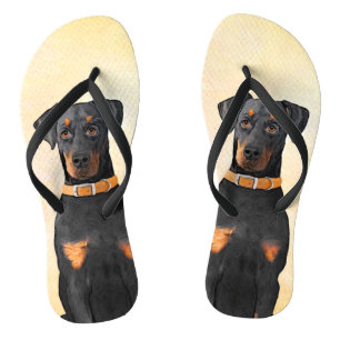 Tongs Tableau original d'un Doberman Pinscher aux oreill