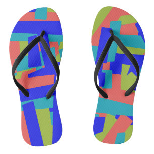 Tongs Taches Abstraites Bleu Vert Corail Vif Épuré