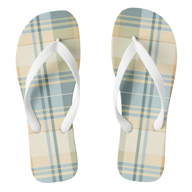 Tongs Tartan bleu et crème (Semelle)
