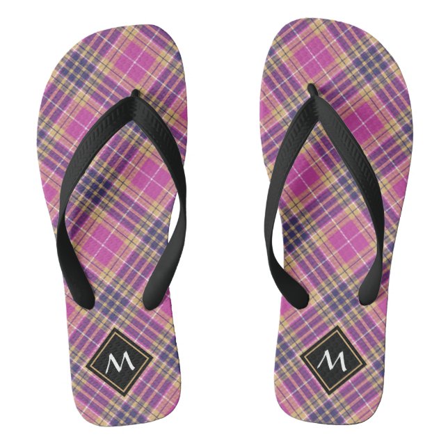 Tongs Tartan rose, or et bleu (Semelle)