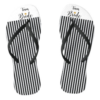 Tongs Team Bride Gold Flower Black White Stripes tendanc