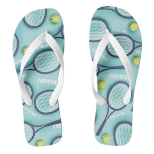 Tongs Tennis Racket Ball & Enfants Filles Nom Motif Bleu