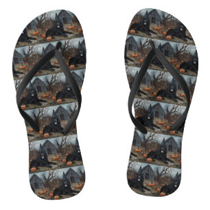 Tongs Terre-Neuve Citrouille Halloween effroi