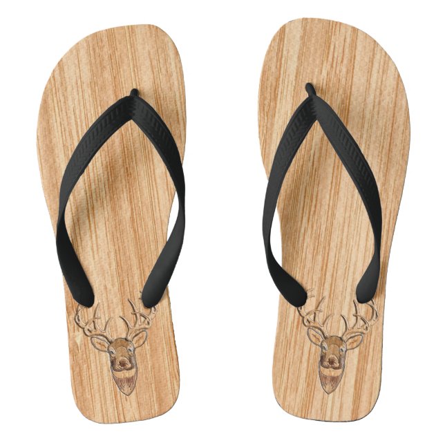 Tongs Tête de cerf blanc élégant grain de bois clair (Semelle)