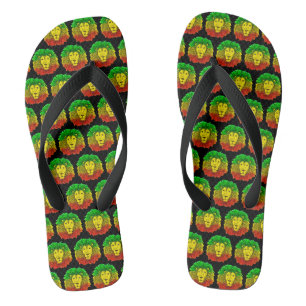 Tongs Tête de lion Rasta rouge jaune vert dessin Jamaïqu