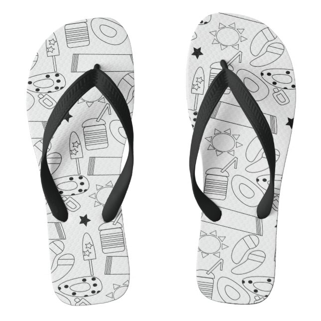 Tongs Thème été Plage Noir Blanc Nom Flip Flops (Semelle)