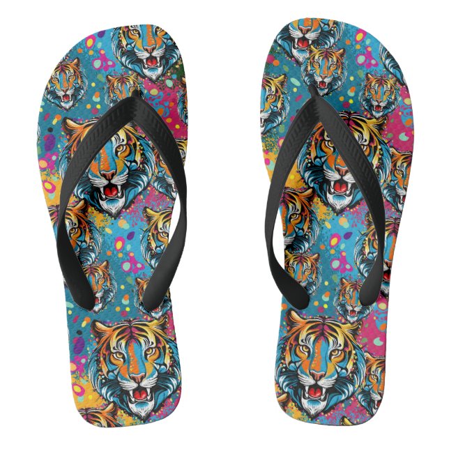 Tongs Tiger Head Rainbow colors paint stains (Semelle)