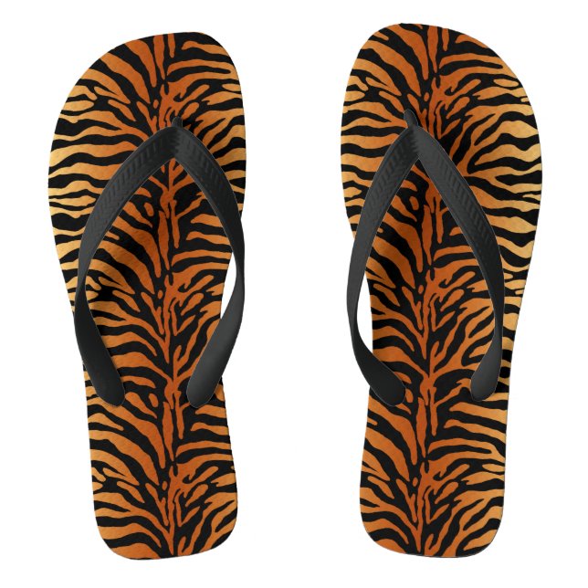 Tongs Tiger Stripes Poster de animal, Ambre, Noir et Tan (Semelle)