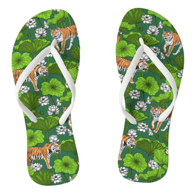 Tongs Tigres dans l'étang blanc de lotus (Semelle)