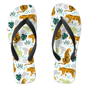 Tongs Tigres et Feuilles tropicaux Motifs