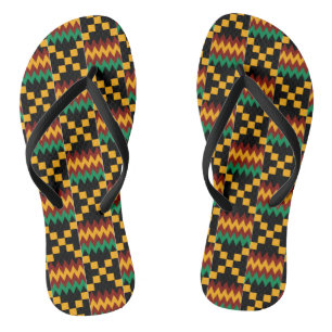 Tongs Tissu noir, vert, rouge, jaune de Kente