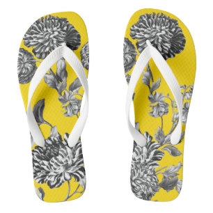 Tongs Toile florale jaune et noir