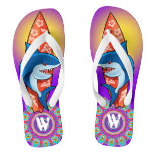 Tongs Tournes personnalisées surf de requin violet hippy