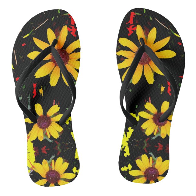 Tongs Tournesol jaune avec Confetti - Flip Flop noir (Semelle)