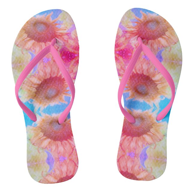 Tongs Tournesol rose Boho bleu jaune Flore (Semelle)