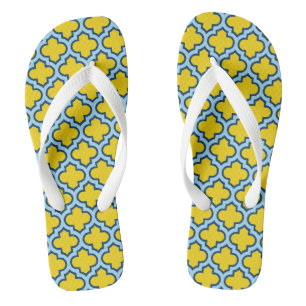 Tongs Trellis jaune et bleu bébé, treillis, Quatrefoil